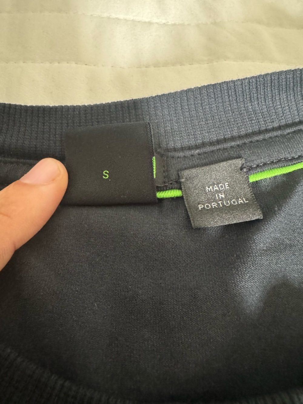 BOSS Black Crewneck Tee with Neon Green Trim - Picture 2 of 4